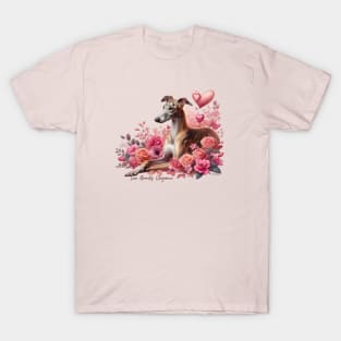 Greyhound Galgo Dog In Flowers T-Shirt